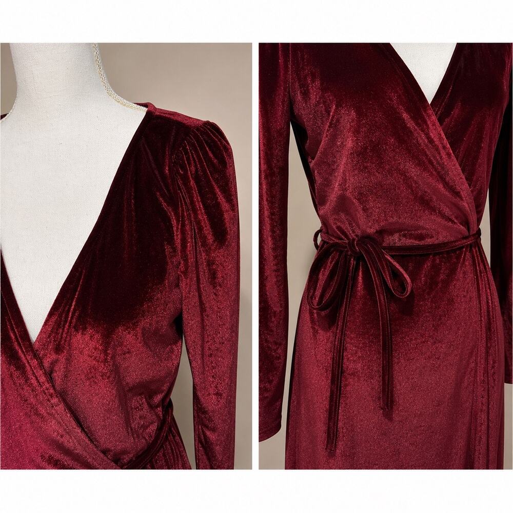 Baltic Born Burgundy Velvet Maxi Wrap Sofia Long Sleeve Dress Formal Gown L NWT - Picture 6 of 8